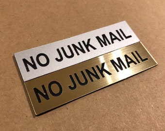 NO JUNK MAIL - Engraved Plaque Adhesive Sign - Front Door / Letterbox / Mail - No Junk Mail , No Door Knockers