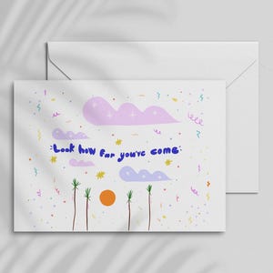 Look How Far You’ve Come - 5.5x4.25 Grußkarte - Innen leer - Kunst von Manuela Guillén - Inklusive Umschlag - Lateinischer Besitz - Kostenloser Versand 35+