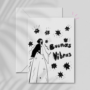 Buenas Vibrationas - 5.5x4.25 Note Card - Innen leer - Original Kunst von Manuela Guillén - Inklusive Umschlag -Latina besitzt - Kostenloser Versand 35+