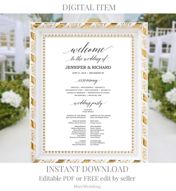 wedding program sign wedding ceremony sign printable program