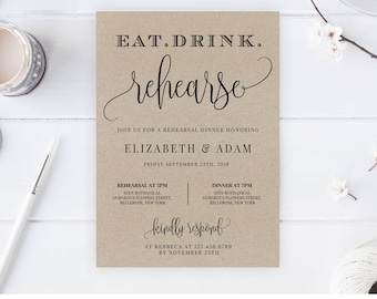 Rustic Rehearsal Dinner Invitation, Instant Download, Printable Eat Drink Reaharse Editable Template Modern Kraft Paper Wedding Invite RD16