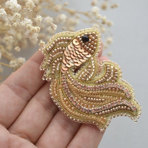 Golden Fish brooch Bead Embroidery Kit | Seed Bead Brooch kit | DIY Craft kit | Beading kit | Handmade Jewelry Making Kit
