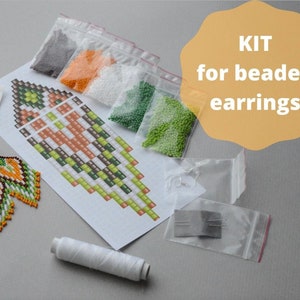 DIY beaded earrings Kit | For beginner pattern fringe earrings kit | beadwaving seed bead kit | crafter gift