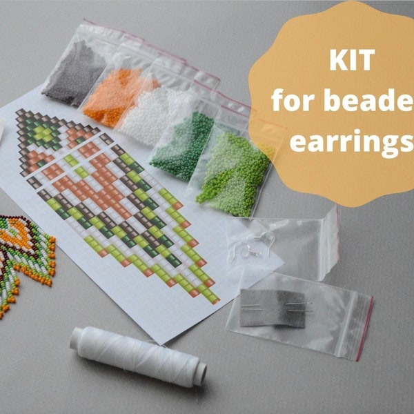 DIY beaded earrings Kit | For beginner pattern fringe earrings kit | beadwaving seed bead kit | crafter gift