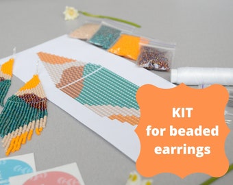 DIY beaded earrings Kit | For beginner pattern fringe earrings kit | beadwaving seed bead kit | crafter gift