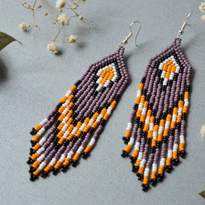 Beaded fringe earrings, Summer Boho geometric earrings, fringe jewelry