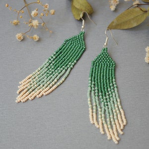 Long Green Boho Earrings, Native America Indian Jewelry, Ladies emerald earrings