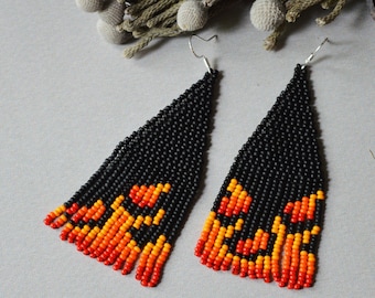 Pendientes largos asimétricos con borlas y cuentas de llama, pendientes de fuego con flecos desiguales, pendientes de fiesta boho