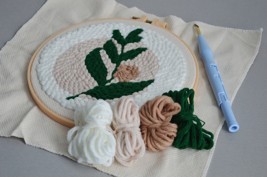 Punch Needle KIT Beginner, Flower Decor Tufted, Punch Embroidery Full ...