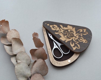 Wooden case for scissors, scissors storage, sewing embroidery jewelry making accessory