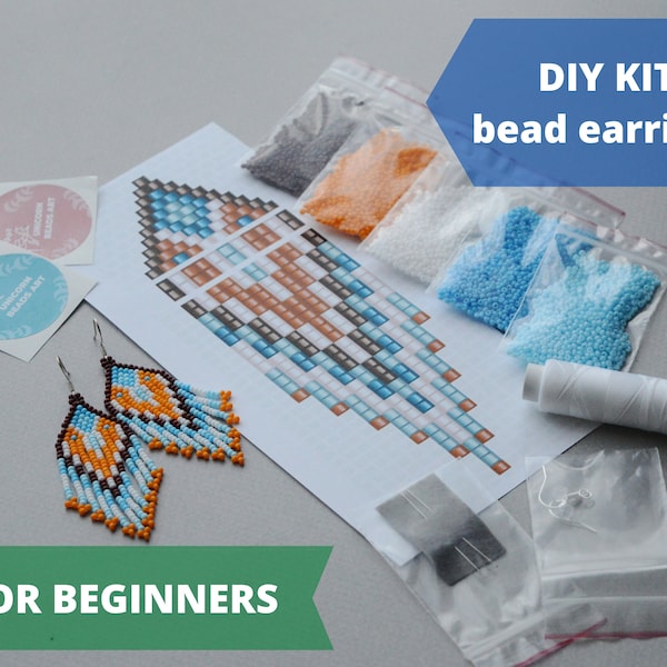 DiY perles bleues boucles d’oreilles Kit | Pour les boucles d’oreilles à franges à motif débutant, kit | fournitures d’artisanat pour la fabrication de bijoux | cadeau d’artisan