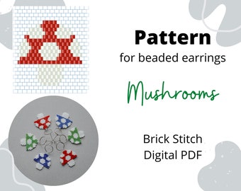 Bead Pattern mushrooms, Brick Stitch for bead weaving, Red Mushroom DIY