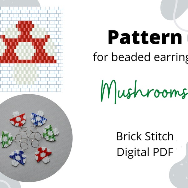 Bead Pattern mushrooms, Brick Stitch for bead weaving, Red Mushroom DIY