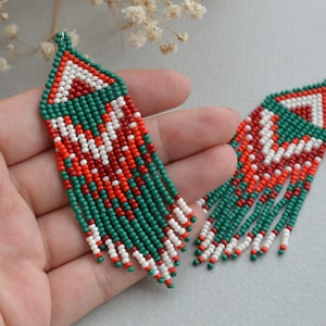 Green Red Beaded Earring Kit | Woven Seed Bead Earring Kit | Fringe Earrings | crafter gift