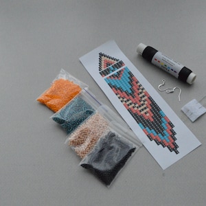 DIY kit Bohemian long Beaded fringe earrings, Beadwork Kit Jewelry, boho beaded summer earrings
