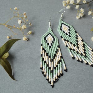 Mint color Beaded Earrings DIY Kit | Jewelry make Adult Craft | Handwoven beaded earrings Kit | Bead Brick stitch tutorial kit
