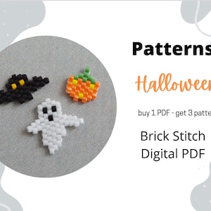 Patrón de cuentas Halloween, Joyería de murciélago de calabaza fantasma, Puntada de ladrillo para tejer cuentas, Proyecto de fabricación de joyas de bricolaje