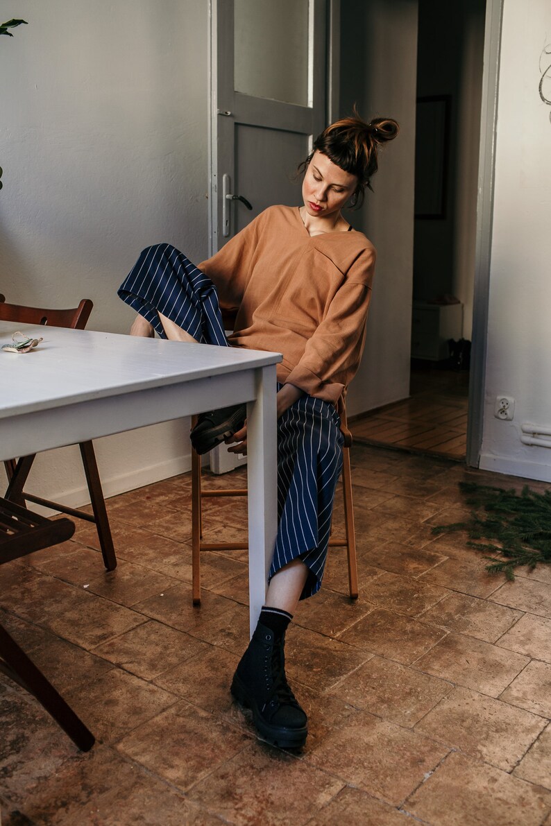 minimal linen blouse CARMEL blouse basic shirt linen boluse,autumn color blouse simple linen blouse, woman shirt