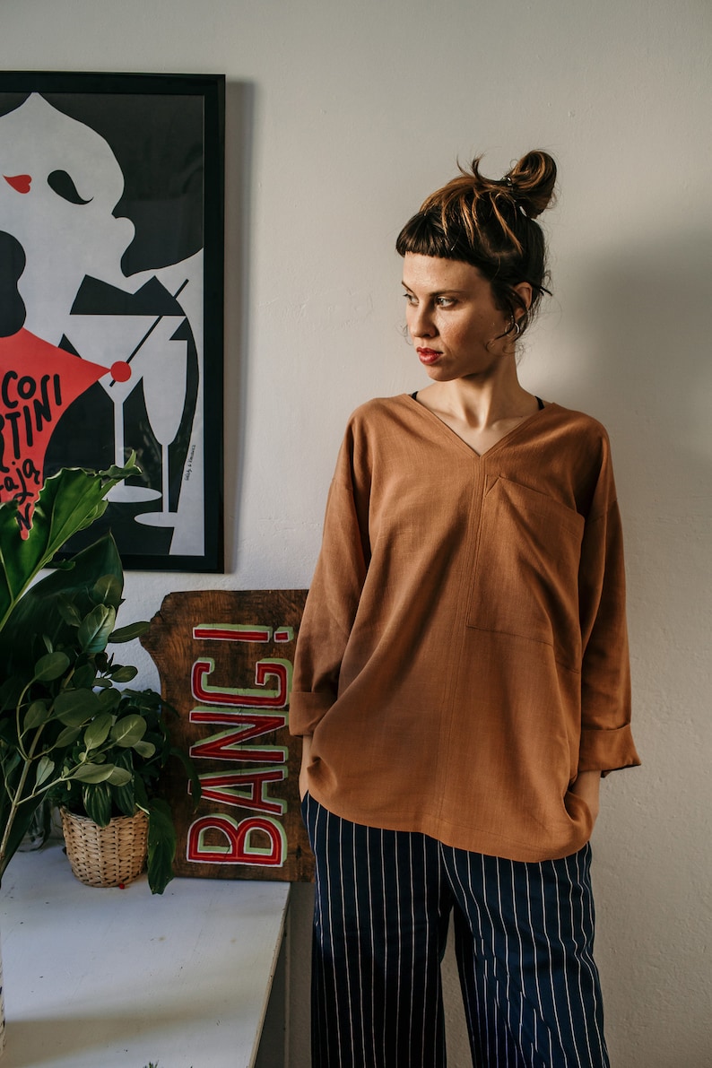 minimal linen blouse CARMEL blouse basic shirt linen boluse,autumn color blouse simple linen blouse, woman shirt