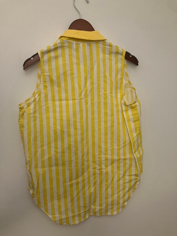 Vintage 80’s Sunshine Stripe Sleeveless Button up… - image 9