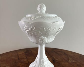 Compote vintage Indiana Glass Harvest Grape en verre de lait