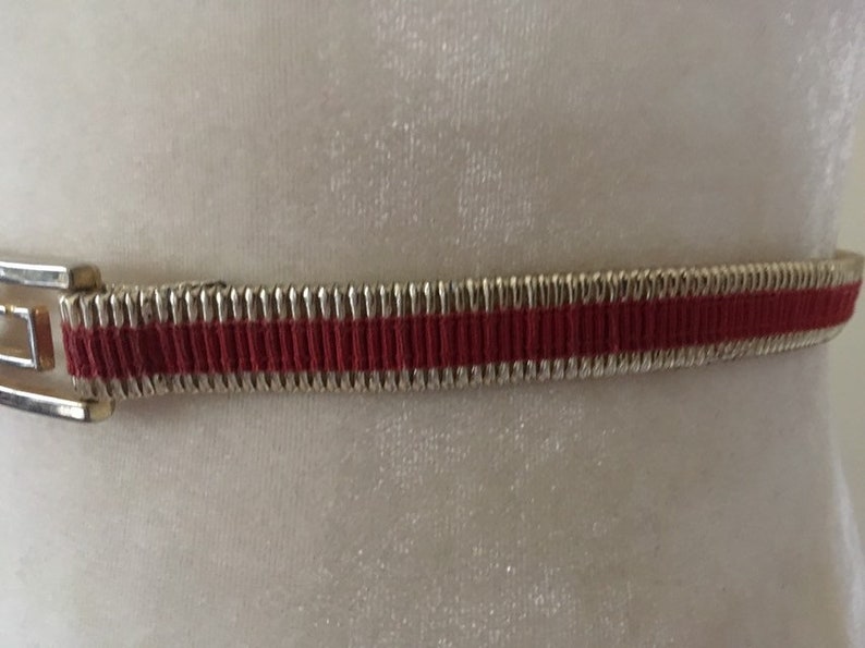Vintage gold metallic and red stretch belt with geometric clasp