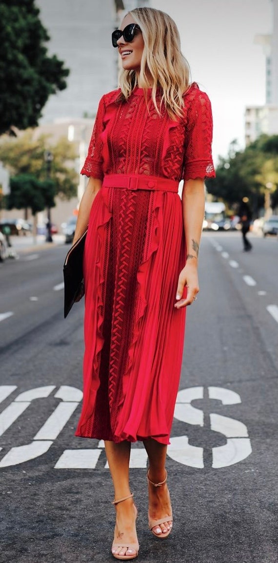 Vintage 70's Cherry Red  Dress - image 8