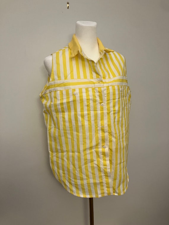 Vintage 80’s Sunshine Stripe Sleeveless Button up… - image 5