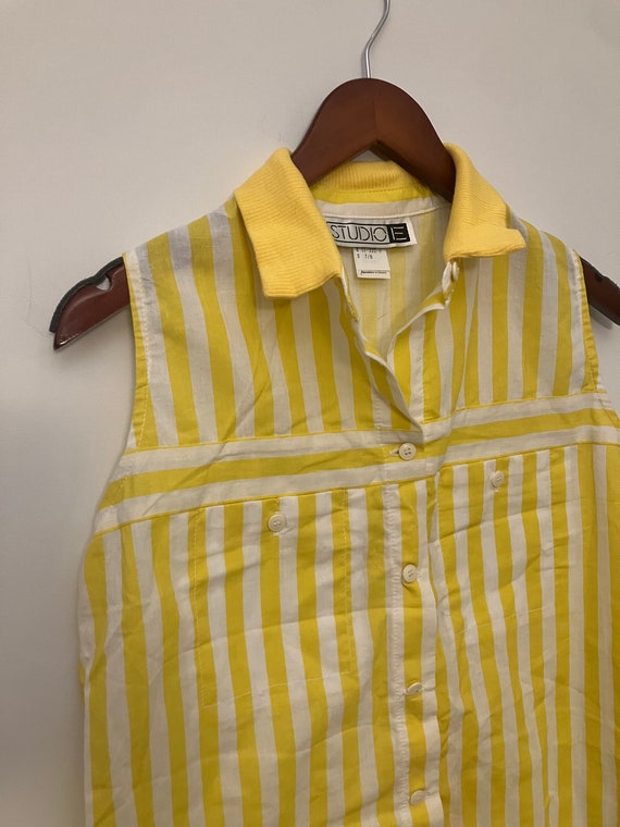 Vintage 80’s Sunshine Stripe Sleeveless Button up… - image 7