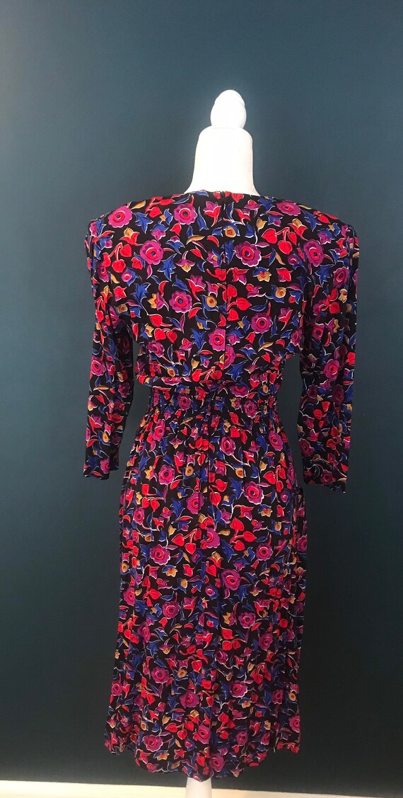 Vintage 80's Jewel Toned Floral Dress-6P - image 8