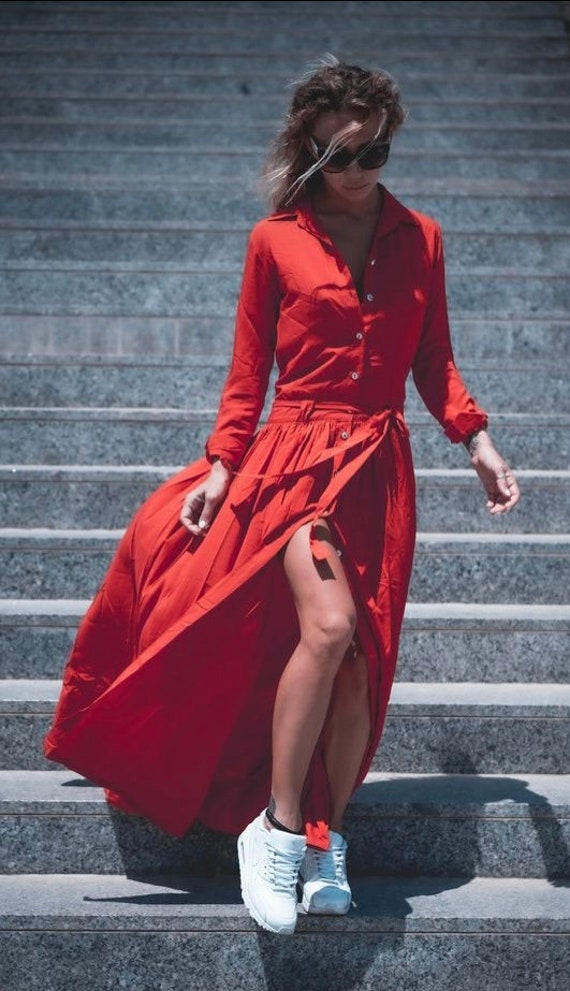 Vintage 70's Cherry Red  Dress - image 6