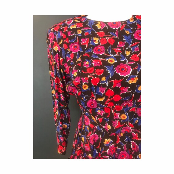 Vintage 80's Jewel Toned Floral Dress-6P - image 3