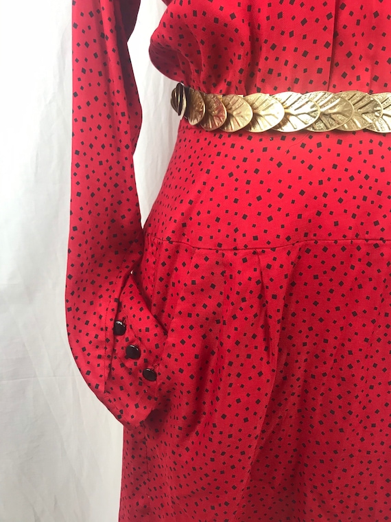 Vintage Liz Claiborne 80's  Red Geometric Dress s… - image 2