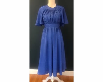 Vintage 70&#39;s Blue Dress with Flutter Sleeves