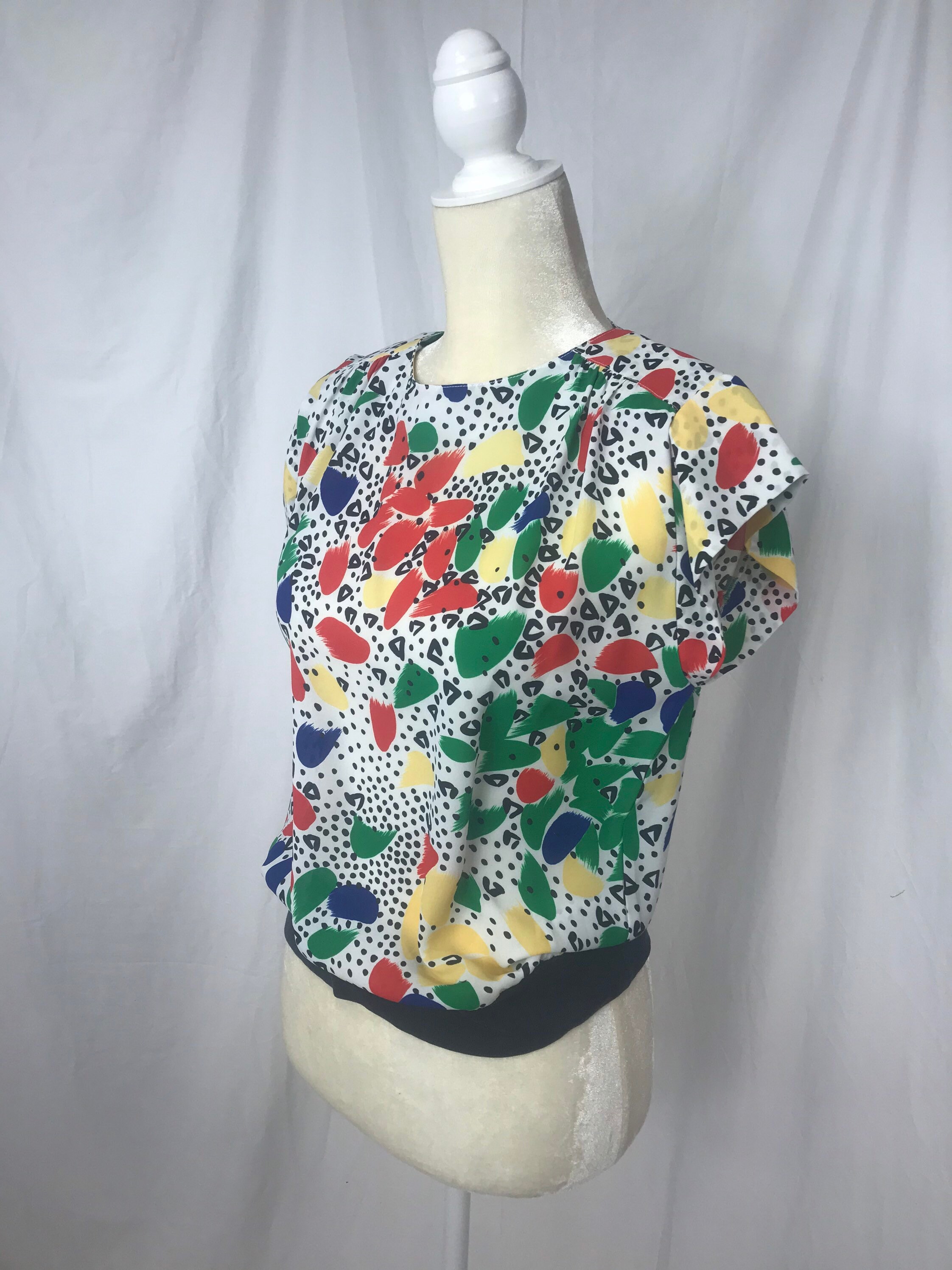 Vintage sheer blouse with paint brush abstract print and knit | Etsy