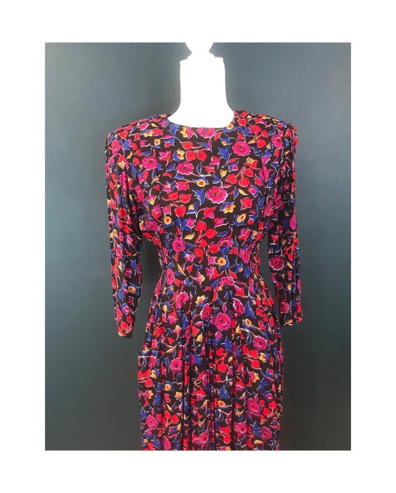 Vintage 80's Jewel Toned Floral Dress-6P - image 5