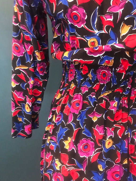 Vintage 80's Jewel Toned Floral Dress-6P - image 7