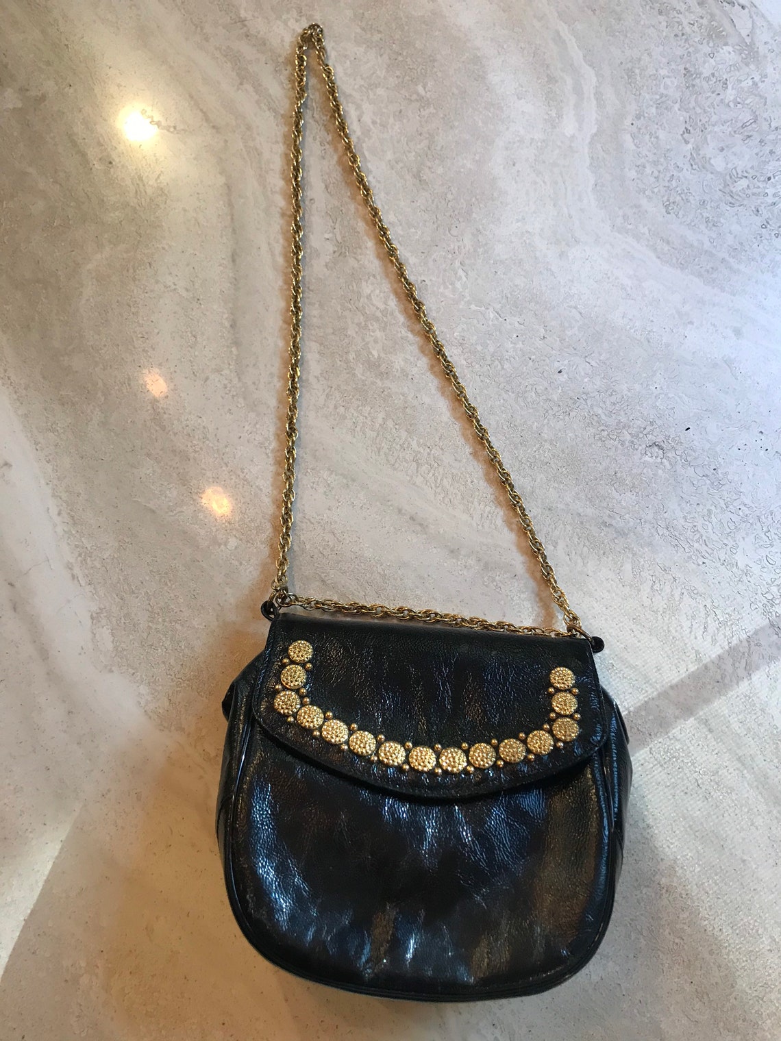 Vintage By Triangle New York Black Evening Purse with Gold | Etsy