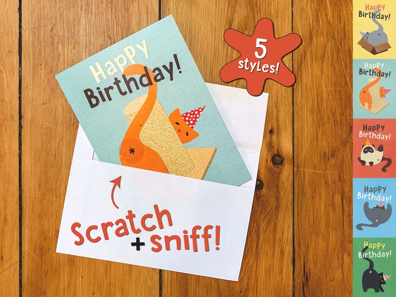 Cat Butt Scratch & Sniff Birthday Card, Funny Greeting Card, Blank Inside, 5 Styles image 1