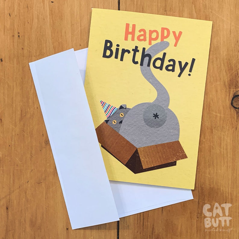 Cat Butt Scratch & Sniff Birthday Card, Funny Greeting Card, Blank Inside, 5 Styles Scottish Fold (Yel)