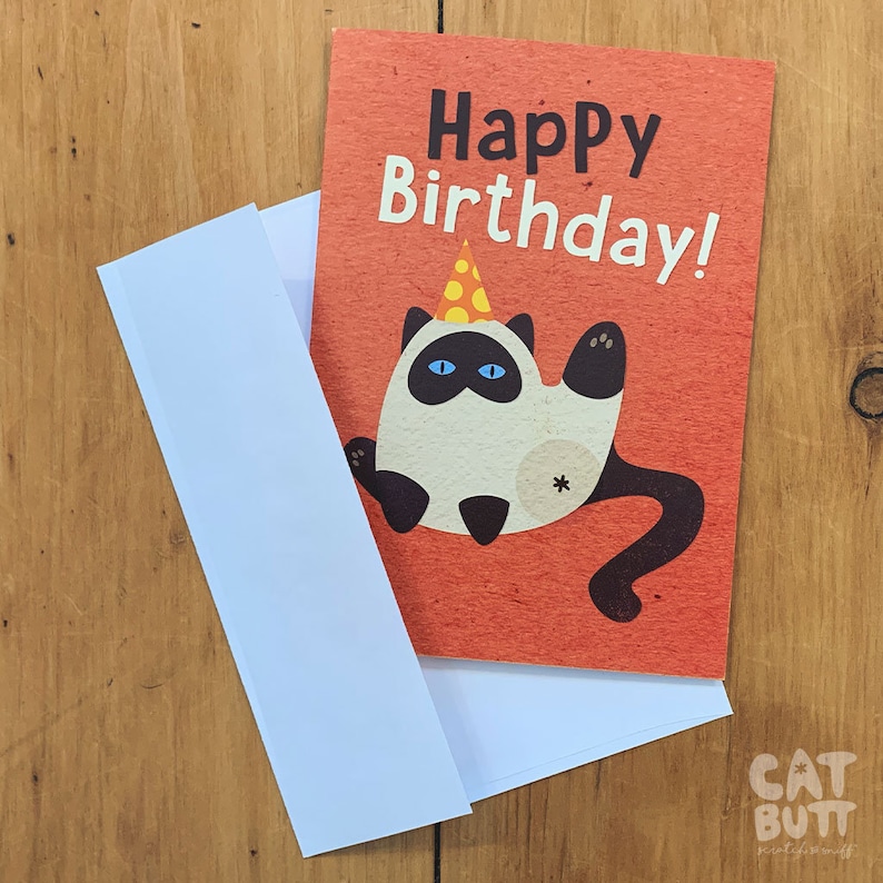 Cat Butt Scratch & Sniff Birthday Card, Funny Greeting Card, Blank Inside, 5 Styles Himalayan (Red)