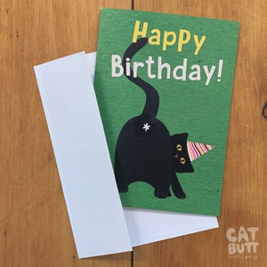 Cat Butt Scratch & Sniff Birthday Card, Funny Greeting Card, Blank Inside, 5 Styles Black Shorthair