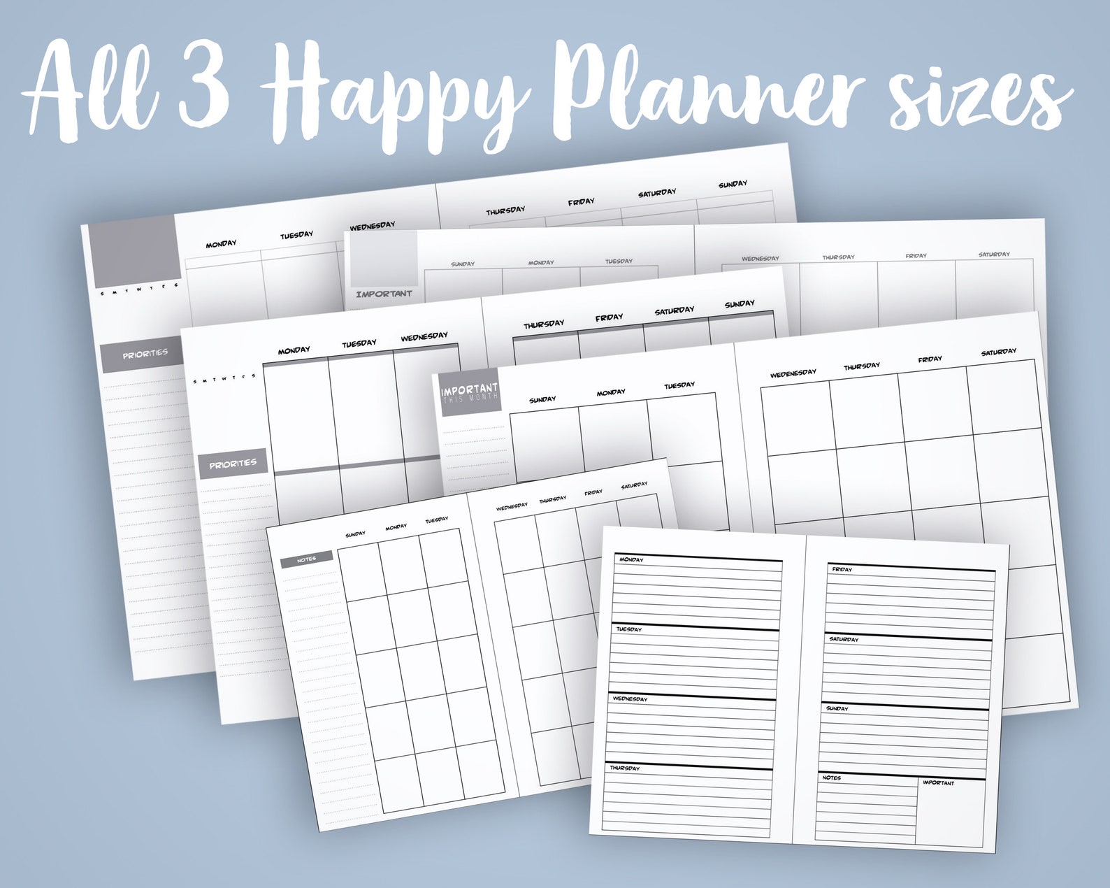 Printable Happy Planner Blank Templates All Three Sizes - NO SVG FILE ...
