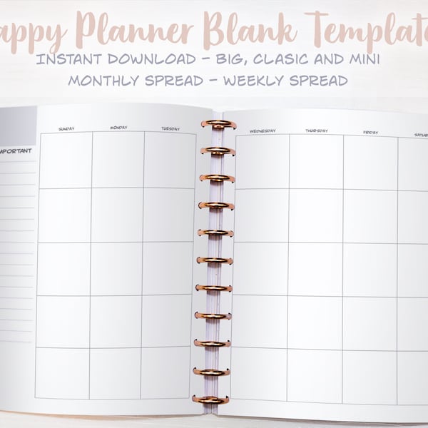 Printable Happy Planner Blank Templates All Three Sizes - NO SVG FILE