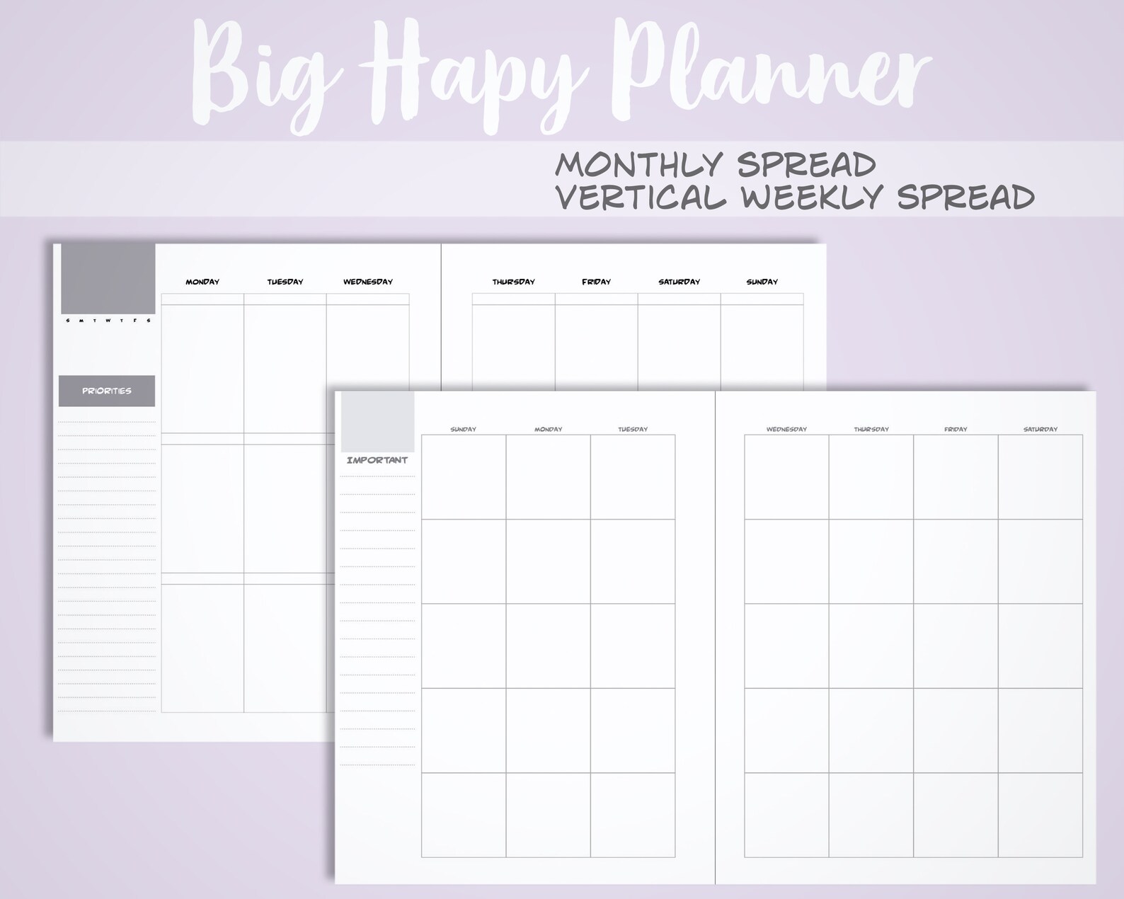Printable Happy Planner Blank Templates All Three Sizes - NO SVG FILE ...