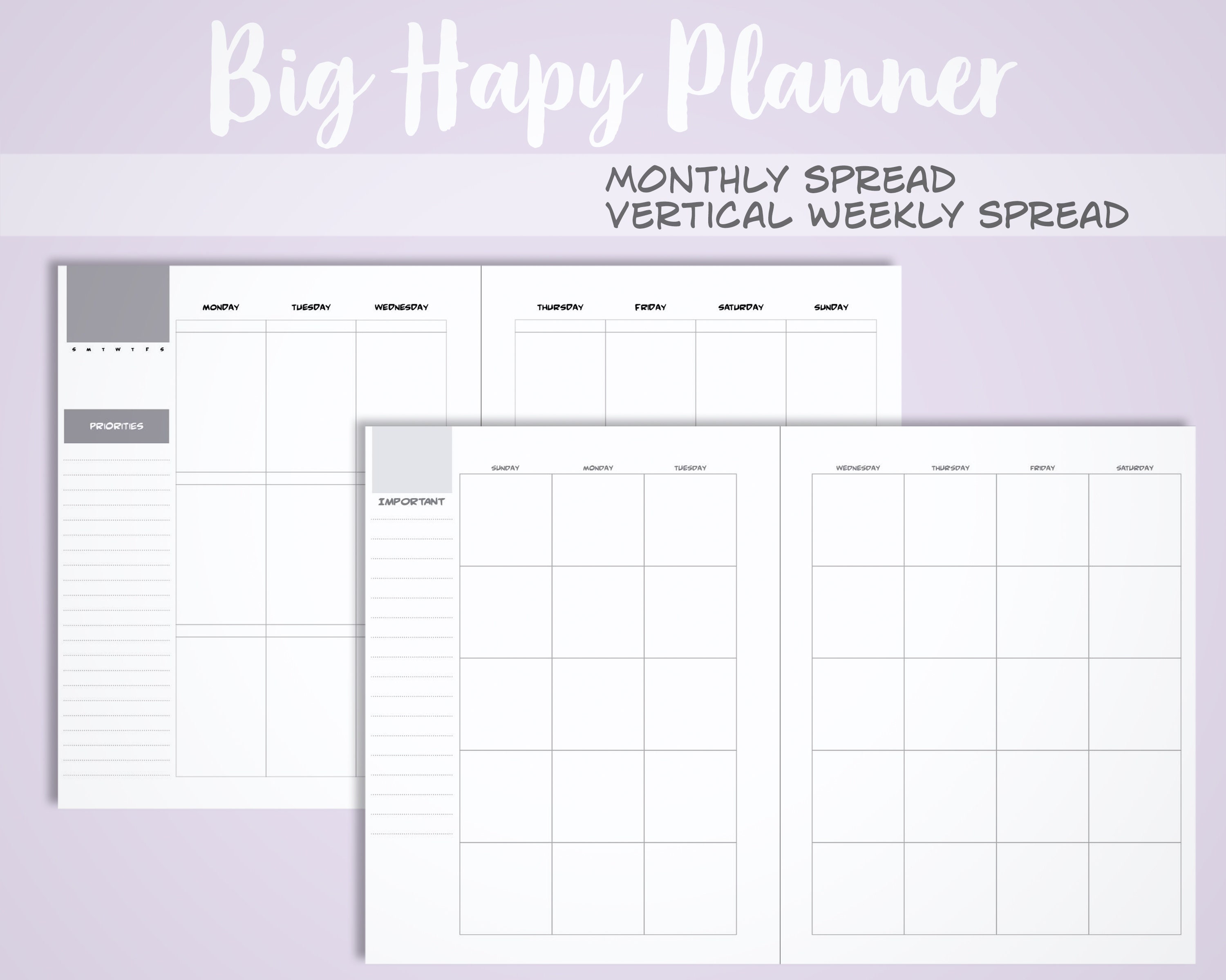 Printable Happy Planner Blank Templates All Three Sizes - NO SVG FILE ...