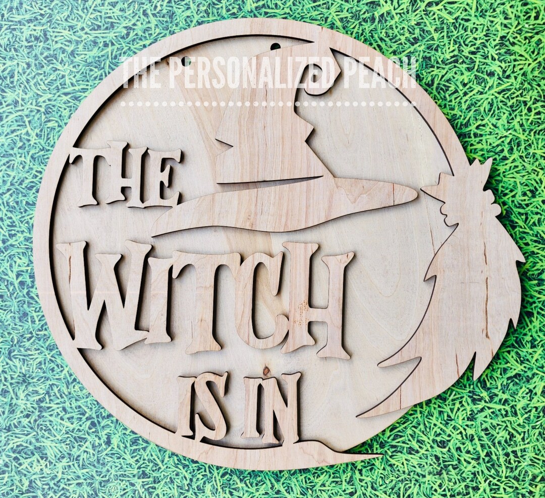 The Witch is in Laser Cut Halloween Door Hanger/ Fall Broom - Etsy