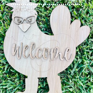 Welcome Chicken Laser Cut door hanger blank/ DIY farm hen rooster paint project/ Doorhanger template