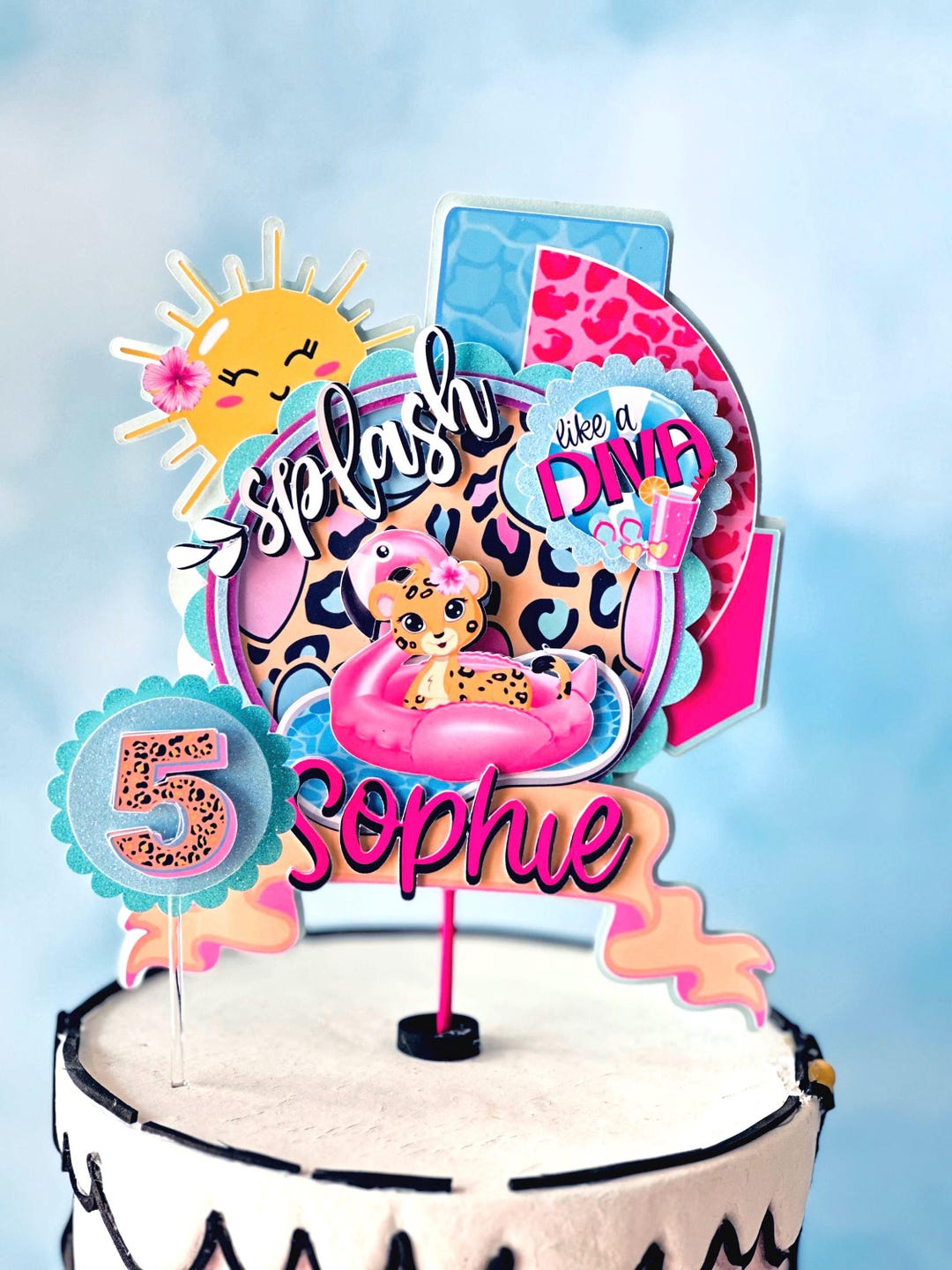 Flamingo Pool Party Cake Topper: Splash Leopard Diva Theme - Etsy