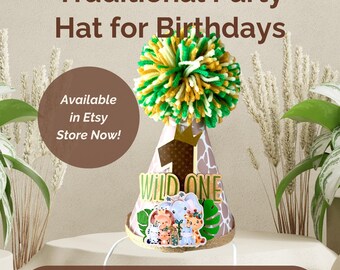Safari Wild One First Birthday Party Hat: Jungle Theme